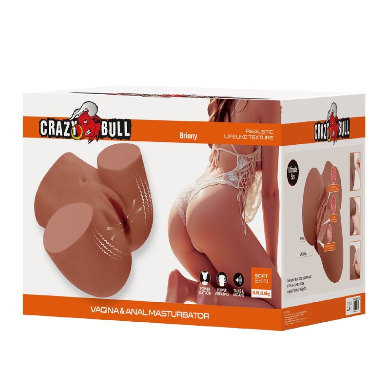 CRAZY BULL - REALISTISCHER WEIBLICHER TORSO-MASTURBATOR MIT DOPPELEINTRITT, VIBRATIONS- UND SAUGFUNKTION, NATURFARBE – Bild 7