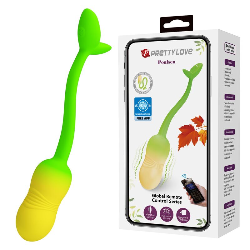 PRETTY LOVE – PULSIERENDES VIBRATIONS-EI MIT APP-STEUERUNG, 12 FUNKTIONEN, USB-AUFLADBAR, GRÜN-GELB
