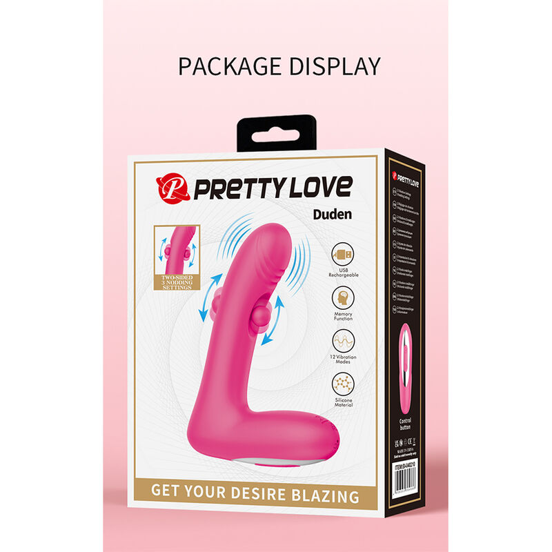 PRETTY LOVE – DUDEN WIEDERAUFLADBARER SILIKON-VIBRATOR MIT 12 VIBRATIONSMODI UND 3 SCHAUKELMODI, PINK – Bild 5