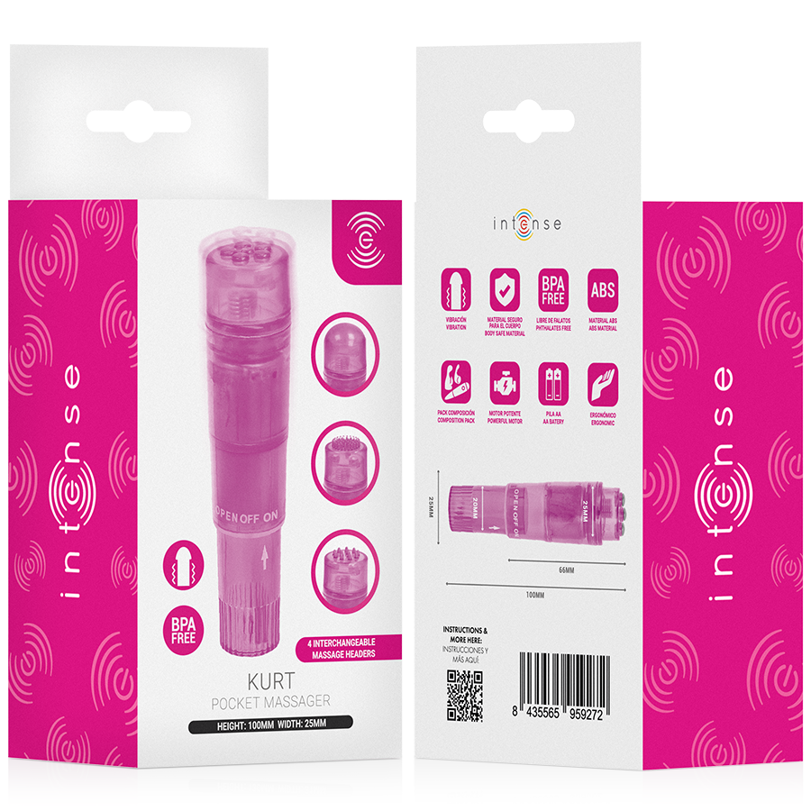 INTENSE - KURT MINI-MASSAGEGERÄT MIT 4 AUSTAUSCHBAREN AUFSÄTZEN PINK – Bild 2