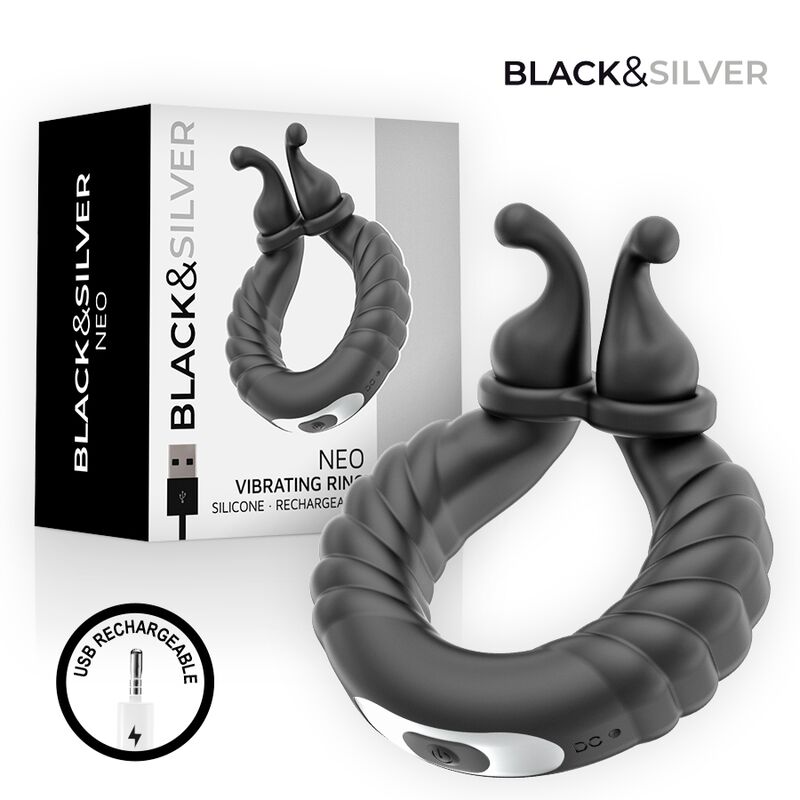 BLACK & SILVER - WIEDERAUFLADBARER VIBRATIONSRING FÜR PAARE VON NEO, SCHWARZ