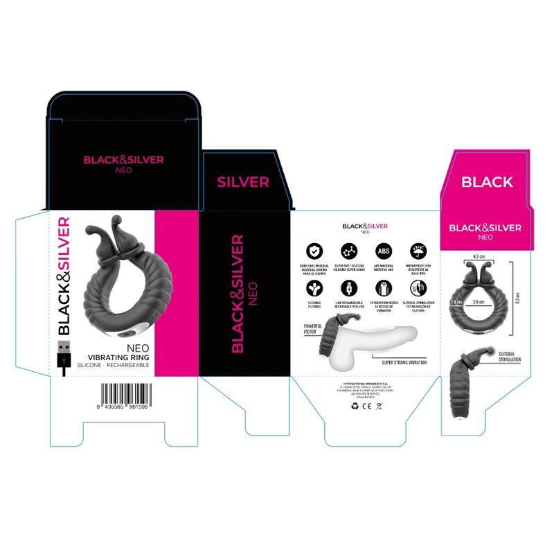 BLACK & SILVER - WIEDERAUFLADBARER VIBRATIONSRING FÜR PAARE VON NEO, SCHWARZ – Bild 3