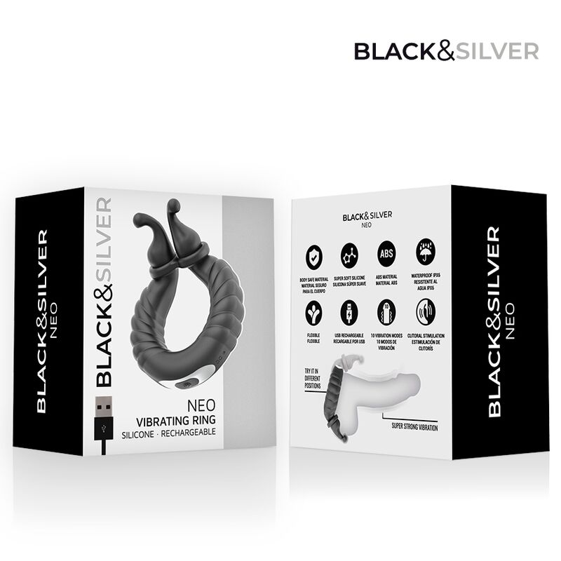 BLACK & SILVER - WIEDERAUFLADBARER VIBRATIONSRING FÜR PAARE VON NEO, SCHWARZ – Bild 4