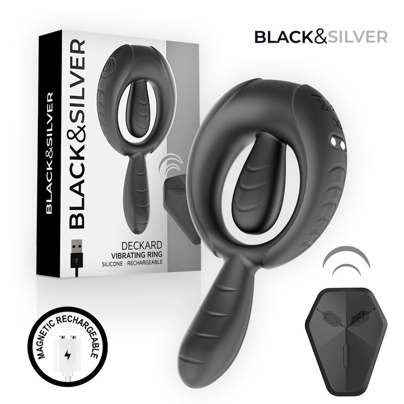 BLACK & SILVER - DECKARD WIEDERAUFLADBARER VIBRATIONSRING MIT FERNBEDIENUNG SCHWARZ