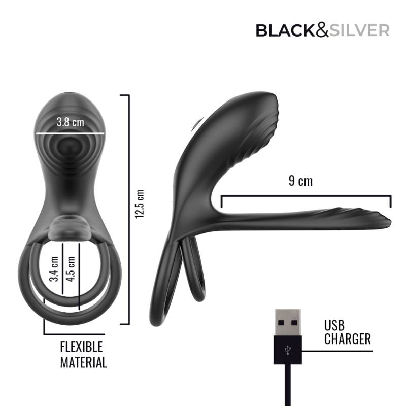 BLACK & SILVER - WIEDERAUFLADBARER VIBRATIONSRING VON RIPLEY MIT FERNBEDIENUNG SCHWARZ – Bild 4