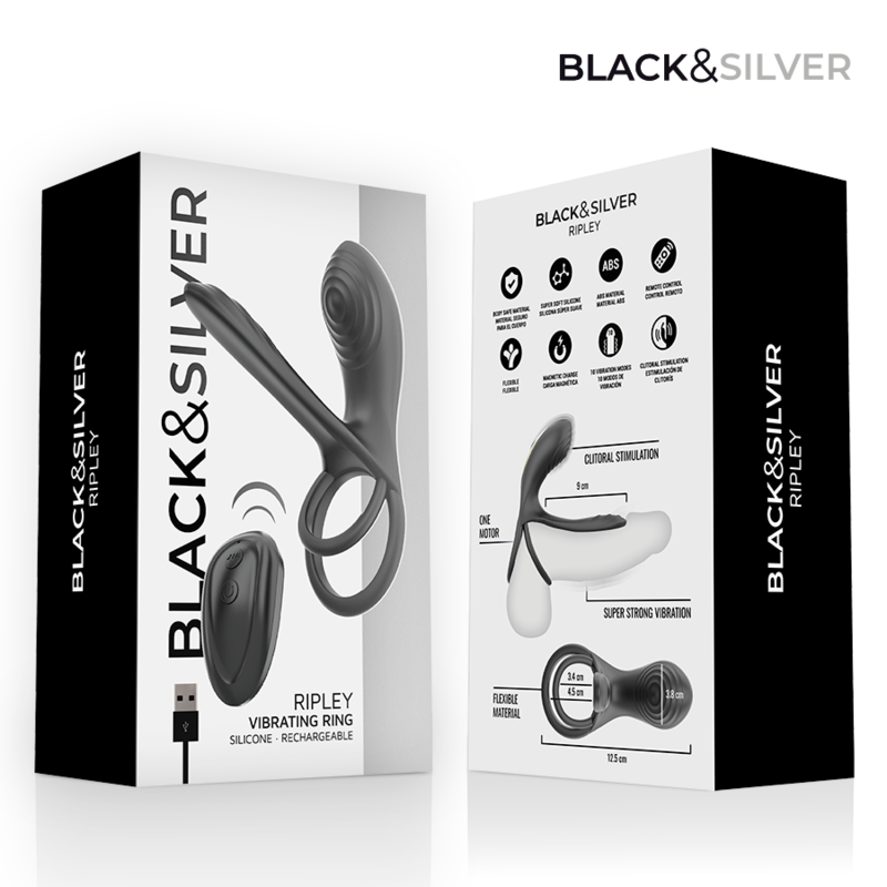 BLACK & SILVER - WIEDERAUFLADBARER VIBRATIONSRING VON RIPLEY MIT FERNBEDIENUNG SCHWARZ – Bild 6