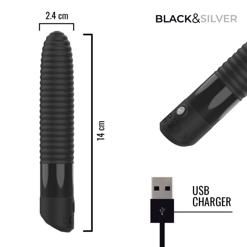 BLACK & SILVER - JOSEPH USB-AUFLADBARER VIBRATOR MIT LED-ANZEIGE SCHWARZ – Bild 4