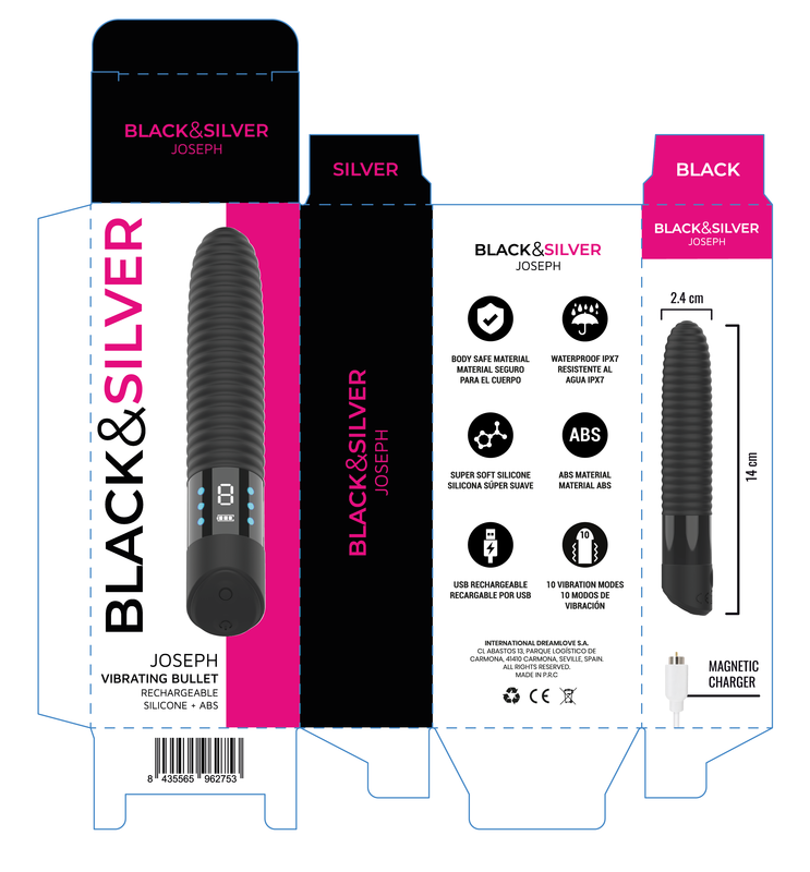 BLACK & SILVER - JOSEPH USB-AUFLADBARER VIBRATOR MIT LED-ANZEIGE SCHWARZ – Bild 7