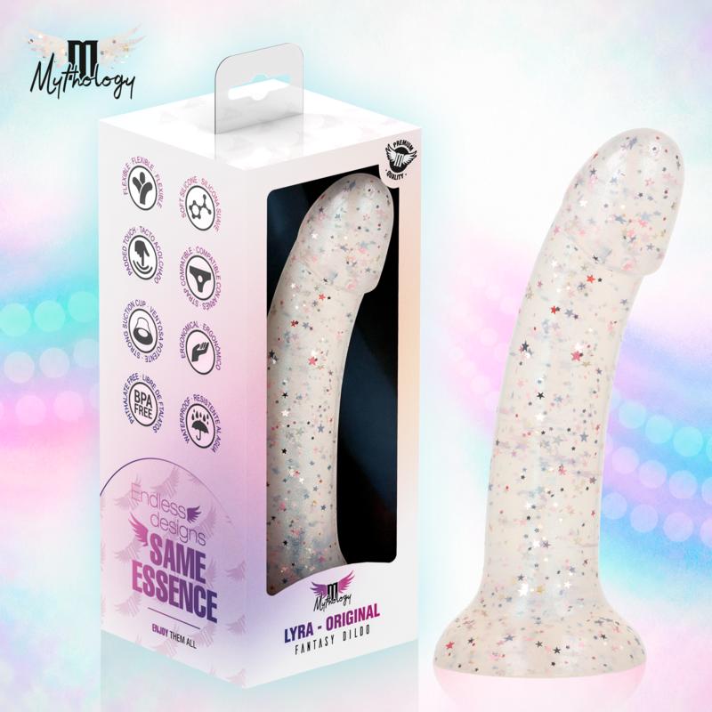 MYTHOLOGY - LYRA 1 SILIKONDILDO MIT SAUGAUFLAGE 19 CM -Ø- 3,3 CM FUCHSIA CONFETTI