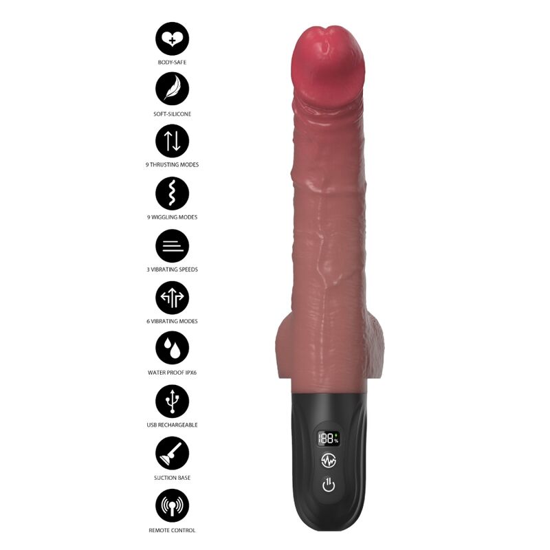 HIDDEN DESIRE - REALISTISCHER VIBRATOR INFERNO MIT STOSS- UND OSZILLATIONSBEWEGUNG, 28 CM, FERNBEDIENUNG, HAUTTON – Bild 4