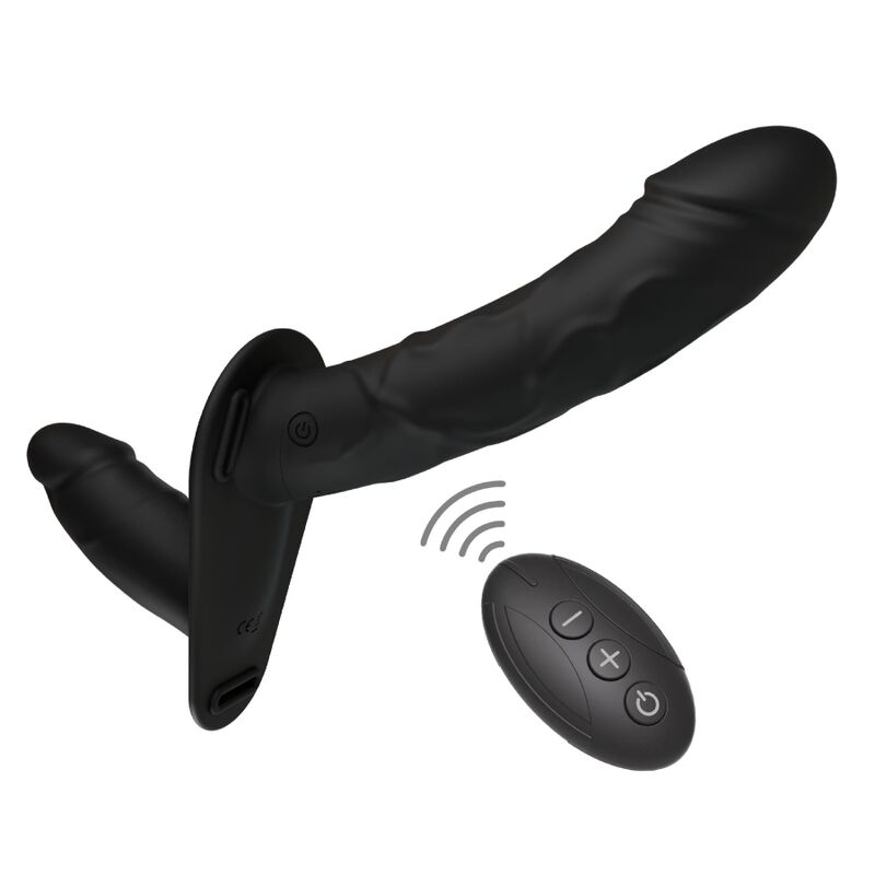 HIDDEN DESIRE - INFERNO-GURT MIT 14 CM CM SILIKON-DOPPELVIBRATIONSDILDO UND FERNBEDIENUNG SCHWARZ – Bild 4