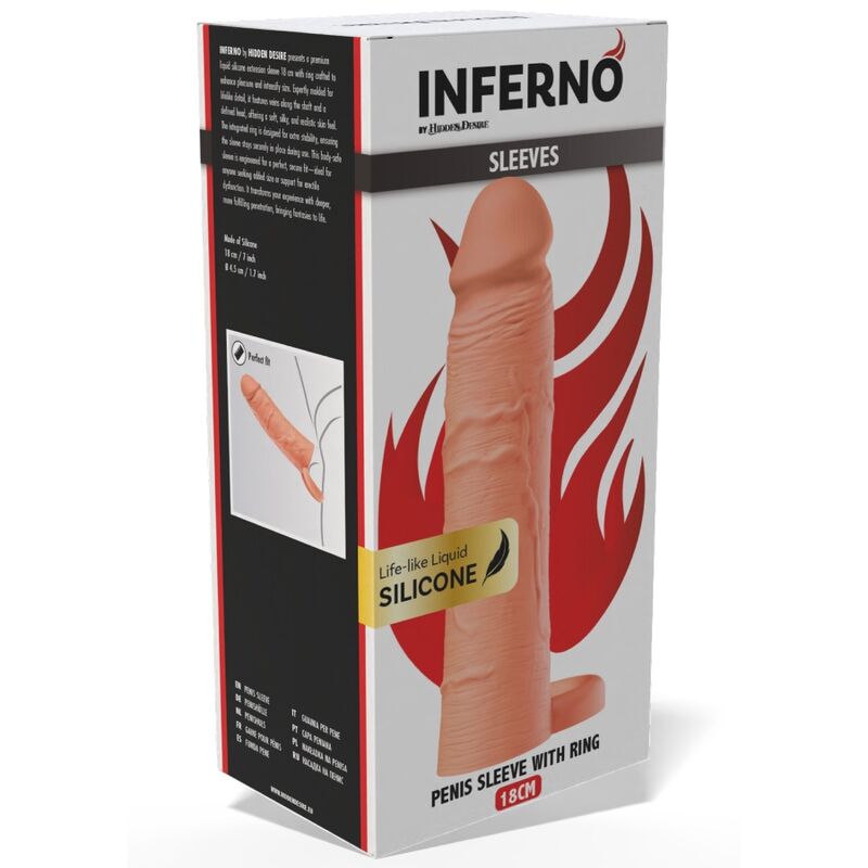 HIDDEN DESIRE - INFERNO FLÜSSIGSILIKON-VERLÄNGERUNGSHÜLSE MIT RING, 18 CM Ø 4,5 CM – HAUTTON – Bild 7