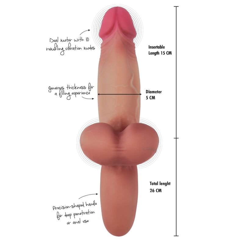 HIDDEN DESIRE - REALISTISCHER VIBRATIONSDILDO AUS FLÜSSIGSILIKON MIT 2 MOTOREN, 26 CM LÄNGE, 5 CM DURCHMESSER, HAUTTON – Bild 5