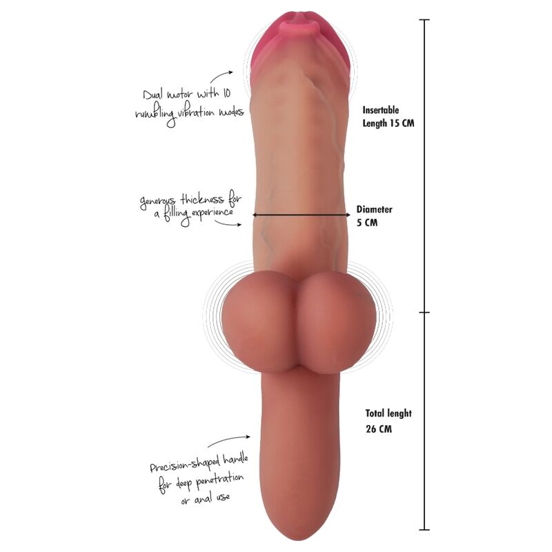 HIDDEN DESIRE - PIERCED PUNISHER: REALISTISCHER VIBRATIONSDILDO AUS FLÜSSIGSILIKON MIT 2 MOTOREN, 26 CM LÄNGE, 5 CM DURCHMESSER, HAUTFARBE. – Bild 5