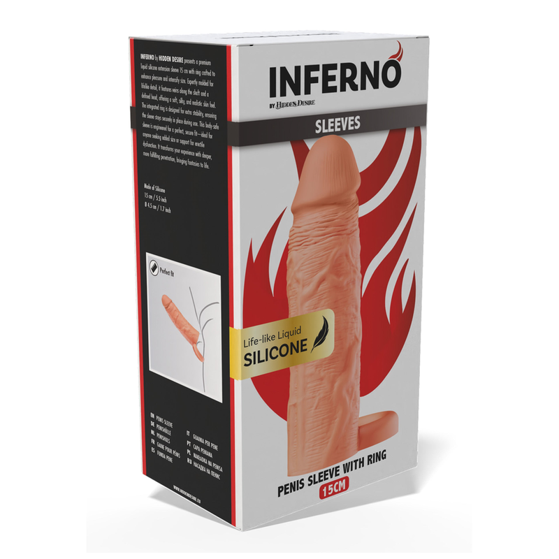 HIDDEN DESIRE - INFERNO FLÜSSIGSILIKON-VERLÄNGERUNGSHÜLSE MIT RING – 15 CM – Ø 4,5 CM – HAUTTON – Bild 7