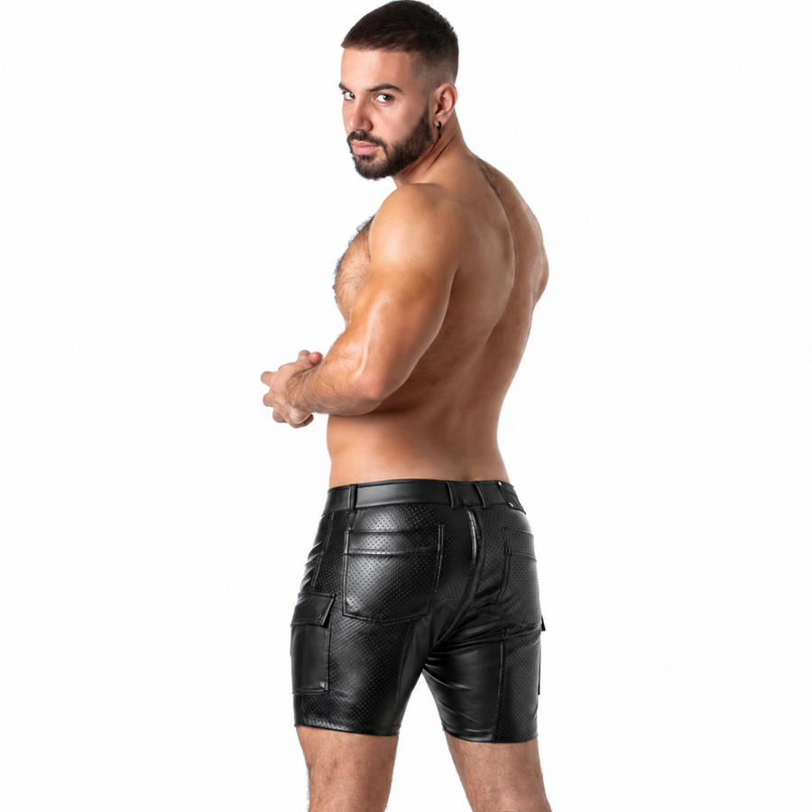 LOCKER GEAR - PUNCH HOLE LEATHERETTE PANTALÓN CORTO CARGO NEGRO S – Bild 3
